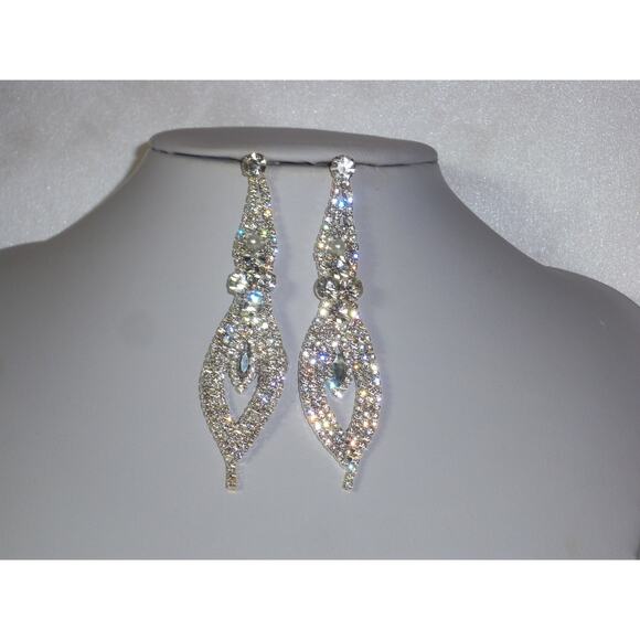 Rhinestone long dangle earrings chandelier bridal party formal wedding earring - Picture 1 of 6